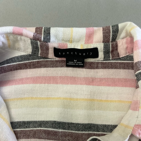 Sanctuary Short Sleeve Top Tie Front Pink Maroon & Grey Stripes Women’s Size M - Picture 4 of 9